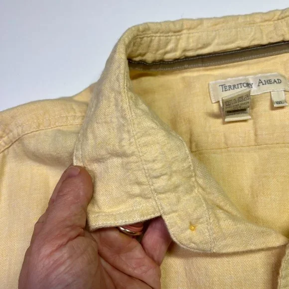 Territory Ahead Men's XXL Pale Yellow Long Sleeve Button-Up Shirt Linen Cotton - Picture 5 of 9